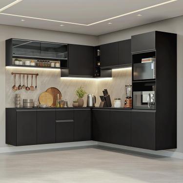 Imagem de Armário de Cozinha Completa de Canto 445 cm Suspenso Preto Nice Madesa 04