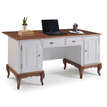 Imagem de Escrivaninha de Madeira Hannover com 2 Portas e 2 Gavetas com Tampo Estendido 60813TE - Off White/ Imbuia Glazer