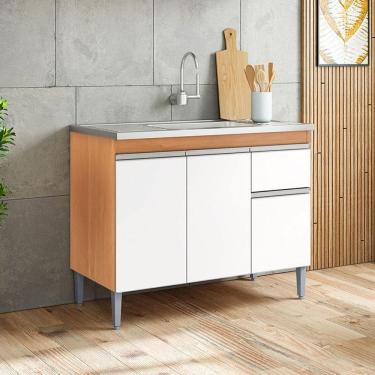Imagem de Balcão de Pia Ambiente Tatiane 100cm Amêndoa Branco - AJL