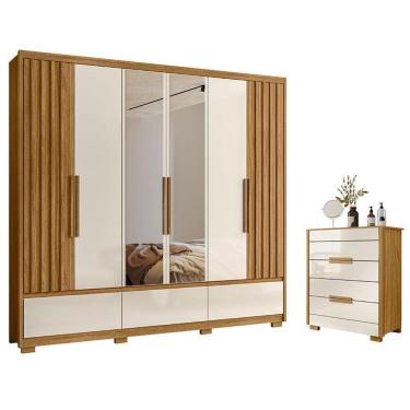 Imagem de Guarda Roupa Casal Amazonas e Cômoda Dhara Freijó Off White com Espelho - Moval