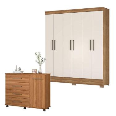 Imagem de Cômoda Flora e Guarda Roupa Casal Verso Amêndola Off White - Demóbile