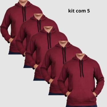 Imagem de Kit 5 Moletons Unisex Com Capuz Estilo Urbano Casual - Lucam, Bordô, G
