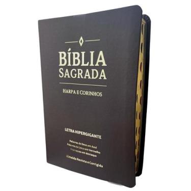 Imagem de Biblia sagrada marrom evangelica letra hipergigante arc almeida corrig