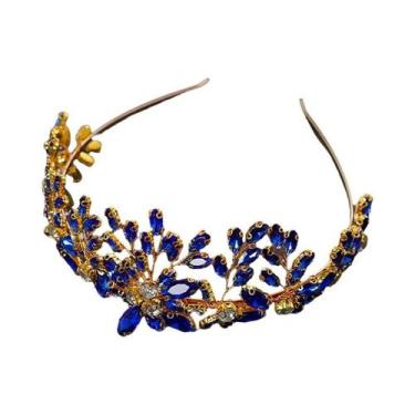 Imagem de Tiara De Cristal Com Pérolas E Strass Azul Para Mulheres, Acessório De