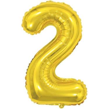 Imagem de Balão Metalizado Numero 2 Dourado 40CM. - Make