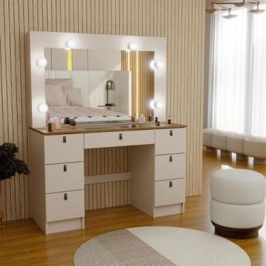 Imagem de Penteadeira Camarim Taylor 7 Gavetas com Vidro Off White/Freijó - Pano