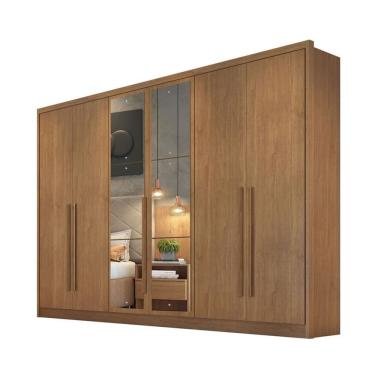 Imagem de Guarda Roupa Casal Com Espelho 6 Portas 8 Gavetas - Robust -cumaru - Móveis Novo Horizonte