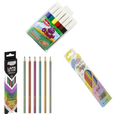 Imagem de 12 Lápis de Cor BRW (6 Metálico+6 Pastel) + 6 Hidrograficas