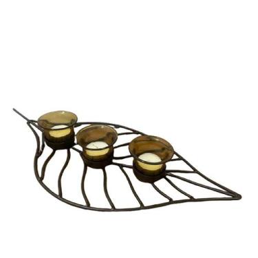 Imagem de Castiçal Triplo Folha Centro De Mesa Metal Decorativo Preto - Prana Di