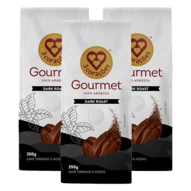 Imagem de 3x Café Torrado E Moído Gourmet 3 Corações Dark Roast 250g -, Dark