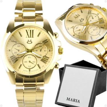 Imagem de Relogio feminino dourado banhado aço inoxidavel presente casual moda q