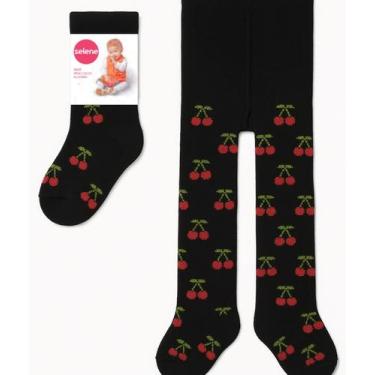 Imagem de Meia Calça Grossa Selene Bebê Em Algodão De Inverno Estampada, Preto, 