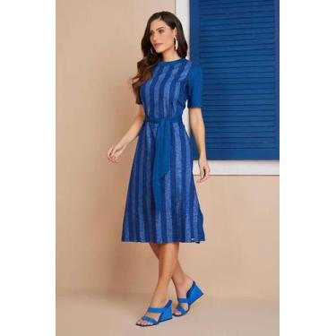 Imagem de Vestido feminino Reto Listrado Jeans Com Faixa - Titanium Jeans, PP