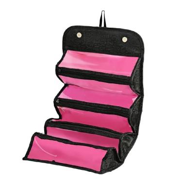 Imagem de Necessaire de Viagem Yeet Organizador de Cosméticos Poliéster 25x12x10cm Preta com Detalhes Rosa