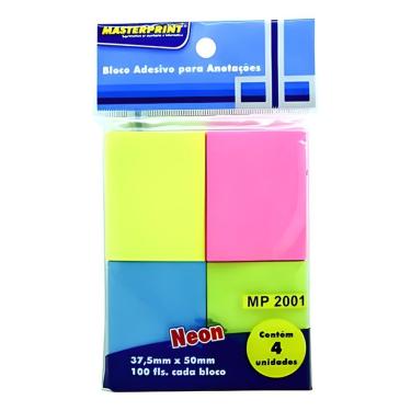 Imagem de Bloco de Anotações Adesivo Maxprint 4 Cores Neon 37.5X50MM 4X100 12 Pct Amarelo
