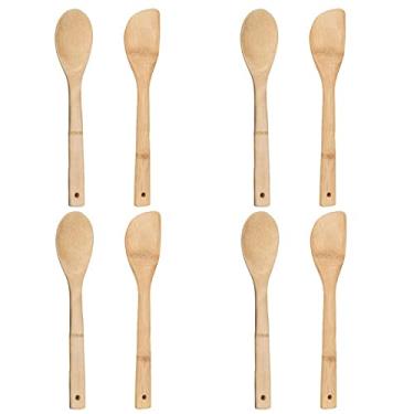 Imagem de 4 Colher E 4 Espátula Bambu Natural Utensílios Cozinha 30 cm