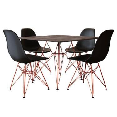 Imagem de Mesa Jantar Quadrada Com 4 Cadeiras Pretas Eames Eiffel Base De Ferro