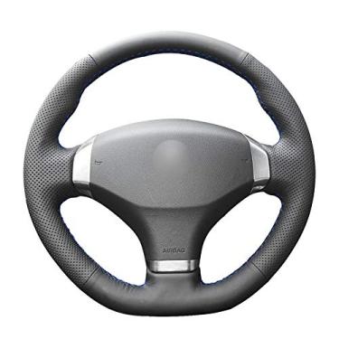 Imagem de MVMTVT Capa de volante de carro para Peugeot 408 2013, capa de volante preta costurada à mão