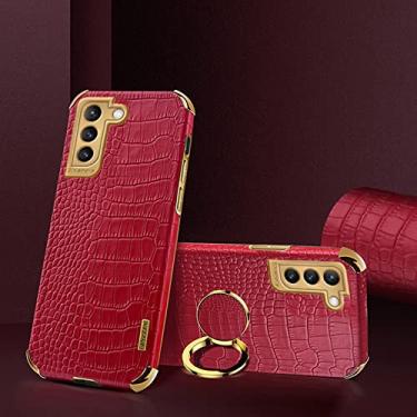 Imagem de Yepda Capa de Crocodilo Textura para Samsung Galaxy S22 Plus Luxo Couro Capa Suporte de Anel de Rotação de 360 Graus Anti Impacto com Proteção de Câmera protetora à prova de choque 6.6 polegadas, Vermelho