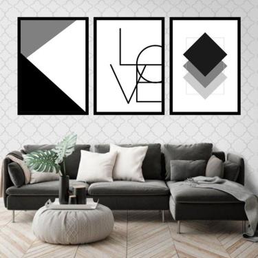 Imagem de Kit 3 Quadros Decorativos Love Geométrico Monocromático