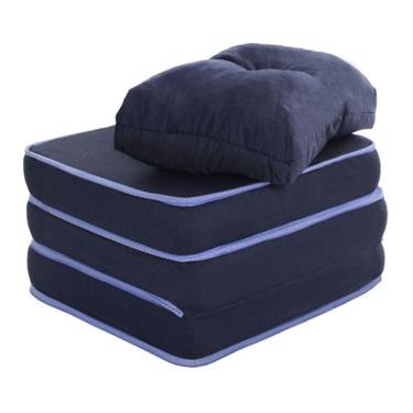 Imagem de Puff Multiuso 3 em 1 Solteiro Azul com Travesseiro