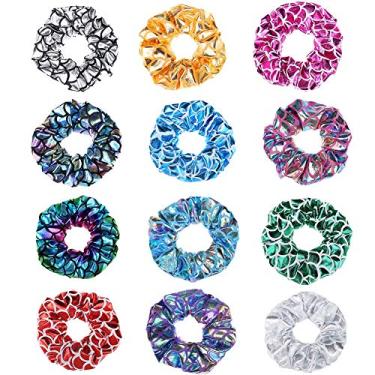 Imagem de 12 peças de apliques de cabelo de sereia escama de peixe faixas de cabelo arranhadas, cordas de cabelo para cabelo e rabo de cavalo acessórios de cabelo para mulheres e meninas (cor aleatória)