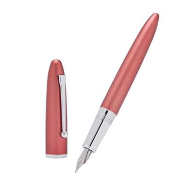 Imagem de Asvine Caneta-tinteiro Hongdian 620 vermelho metal ponta curvada 0,6 mm caneta clássica escrita com caixa de metal