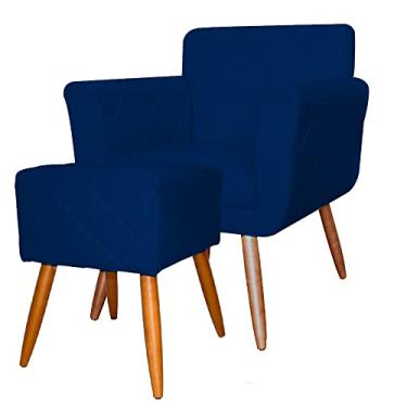 Imagem de Combo Poltrona mais Puff Isabela em Tressê Pés Palito Suede Azul Marinho - DS Estofados