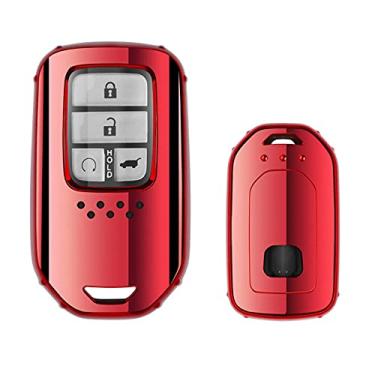 Imagem de CSHU TPU Remote Car Key Case Cover Chaveiro Ring Key Bag, apto para Honda Civic 2017 H-RV Accord Pilot CR-V City Odyssey Freed Vezel Jazz 2013-2017, A, vermelho