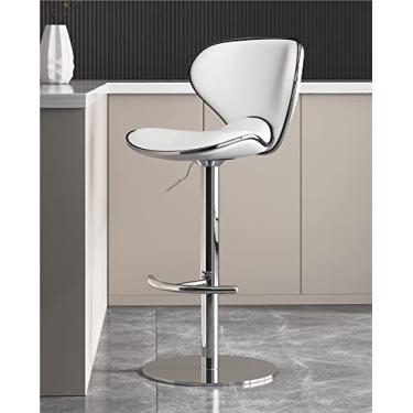 Imagem de Cadeira de Café da Manhã com Balcão Giratório, Banco Traseiro Ergonômico, Altura Ajustável, Cadeira de Ilha de Cozinha Pesada de Aço Inoxidável Cromada de Couro Nappa (1 Peça) (Color : White)