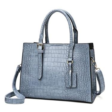 Imagem de Bolsa grande para mulheres, bolsa transversal de couro de crocodilo bolsa de ombro casual feminina bolsa de ombro, Azul
