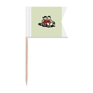 Imagem de Bandeiras de palito de propaganda educacional vermelha para marcação de etiquetas para bolo de festa prato de queijo