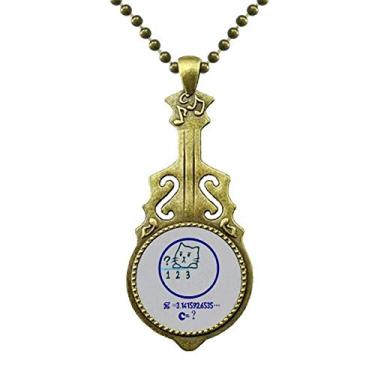 Imagem de DIYthinker Colar circular com ilustração de gato com tema de matemática, joia antiga com pingente de música