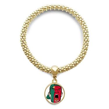 Imagem de DIYthinker Bandeira de Portugal, cabeça de maquiagem facial, chapéu de grito, pulseira dourada, pingente redondo, corrente de joias