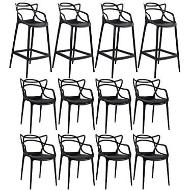 Imagem de Loft7, KIT - 8 x cadeiras + 4 x banquetas altas Masters Allegra - Preto