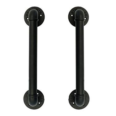 Imagem de Alça de puxador de porta de tubulação industrial, barra de aderência, barra de toalha, trilho de mão de ferro fundido rústico antigo, Handle-Black-M, Preto, L(32D,45L)