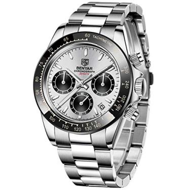 Imagem de Relógio de pulso masculino BENYAR moderno, com movimento de quartzo, analógico, cronógrafo, negócios, à prova d'água, resistente a arranhões, pulseira de aço inoxidável, relógios esportivos