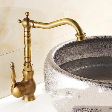 Imagem de Torneira de banheiro de latão antigo Torneira giratória para lavatório para pia Torneira misturadora para banheiro Cozinha Torneira para lavatório Torneiras para lavatório Misturadores de co