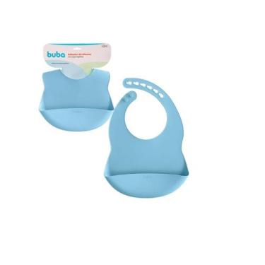 Imagem de Babador Bebê Silicone Azul Com Bolso Pega Migalhas Alimentação Diária