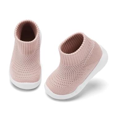 Imagem de Sapatos e meias para bebês Engtoy Pantufas respiráveis antiderrapantes com sola de borracha macia, tênis para bebês meninos e meninas, Pele rosa, 22