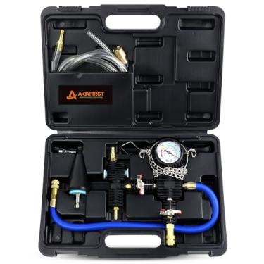 Imagem de ADAFIRST Kit de recarga a vácuo de refrigeração, kit de ferramentas de purga e enchimento a vácuo do radiador do sistema de refrigeração, enchimento automotivo com mangueiras de adaptador universal para carro, motocicleta, caminhão, transporte aéreo, preto
