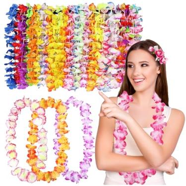 Imagem de FeelfunFeather 25 peças Leis para festa de Luau - Colorida havaiana Leis a granel flor tropical Lais Havaí decoração para verão praia decoração de piscina suprimentos favoritos