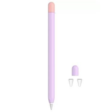 Imagem de LUVI Compatível com Apple Pencil 2ª capa de silicone capa protetora fofa capa de proteção moderna design de colisão de cores suporte suporte com 2 tampas acessórios roxo