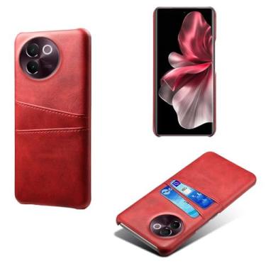 Imagem de Capas Compatível com VIVO V30E 5G,Caso de couro PU-Tampa de telefone a prova de choque com 2 slots de cartão,Proteção anti-impressão digital e anti-gota-Red