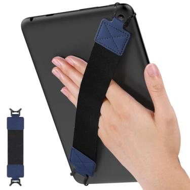 Imagem de MoKo Alça de mão de segurança para tablet de 9 a 11 polegadas, iPad/iPad Pro/iPad Air/Kindle Fire HD/Samsung, alça de mão versátil de alta elasticidade, suporte de dedo leve, cinto preto, índigo