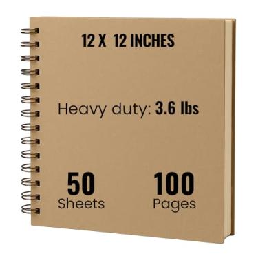 Imagem de Álbum de fotos de scrapbook de 30,48 cm | Álbum de scrapbook de capa dura da Kraft com 50 folhas | Scrapbook e memórias de vida ou use como livro de hóspedes, livro de bebê, livro de esboços | Grande 30,48 cm x 30,48 cm 100 páginas