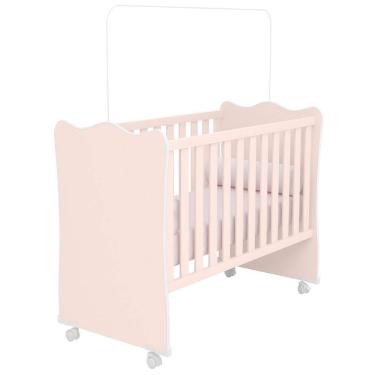 Imagem de Berço Simples Com Rodízios Doce Sonho Rosa - Qmovi
