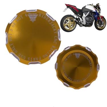 Imagem de Riderjacky Compatível com tampa do reservatório de fluido da embreagem do freio dianteiro da motocicleta cilindro de óleo Honda CB1000R CB 1000R de 2009 a 2016 2010 2011 2012 2013 2014 2015 (dourado)