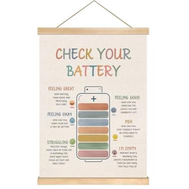 Imagem de You found a duck Tabela de bateria de verificação de humor de saúde mental, arte de parede em tela para sala de aconselhamento, sala de aula escolar, 35,5 x 47 cm (colorido - verifique seu)