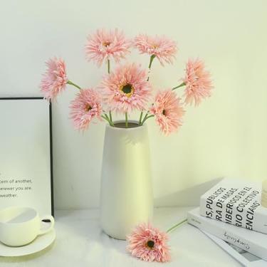 Imagem de Evlasumflow 6 margaridas artificiais gerbera 43 cm, margaridas falsas de seda sintética, margarida africana para buquês de vasos, decoração de casamento, escritório em casa (rosa)